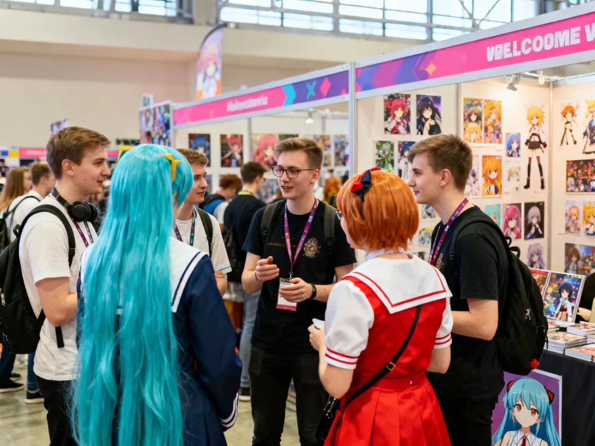 Fani anime spotykający się podczas konwentu i budujący międzynarodową społeczność