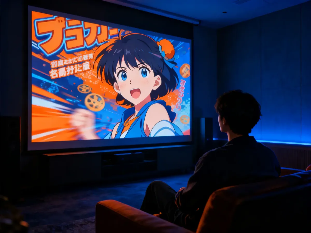 Osoba oglądająca dynamiczną scenę anime na ekranie