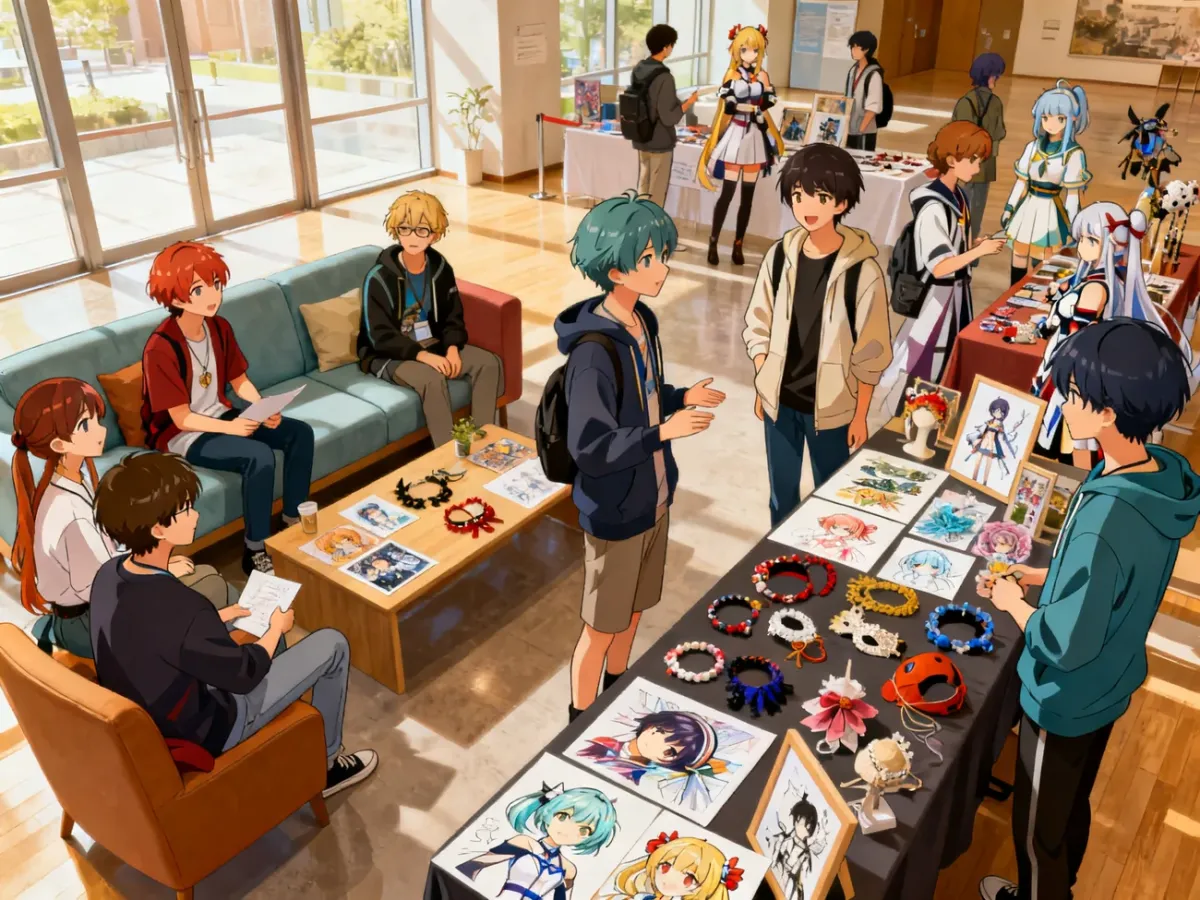 Spotkanie fanów anime podczas rozmów i prezentowania fanowskich prac