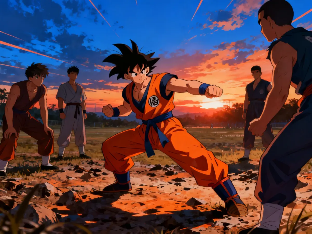 Bohater shonenu podczas intensywnego treningu z drużyną