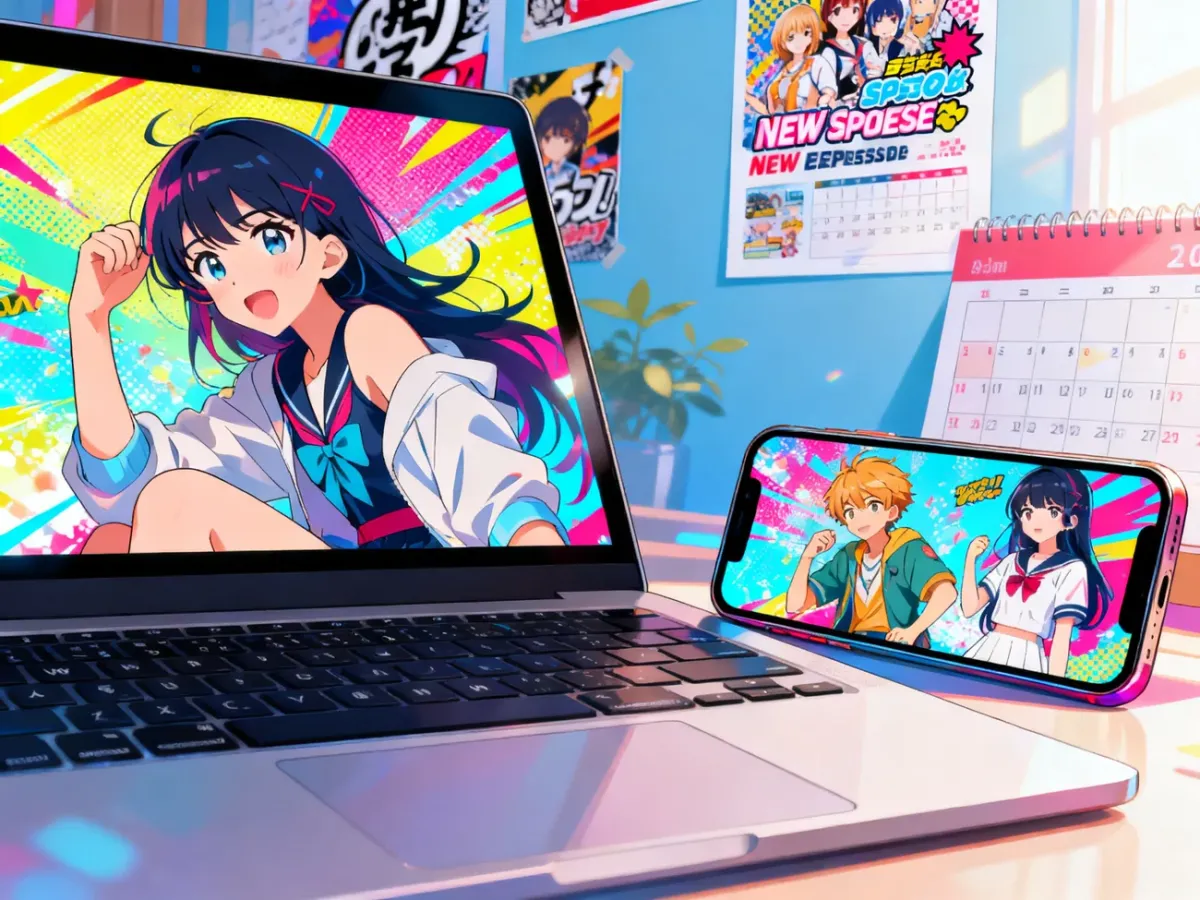 Anime oglądane na laptopie i smartfonie podczas szybkiej premiery nowego odcinka