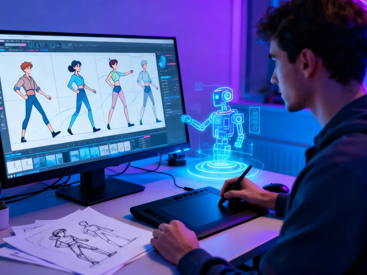Animator kontrolujący propozycje klatek pośrednich generowane przez sztuczną inteligencję
