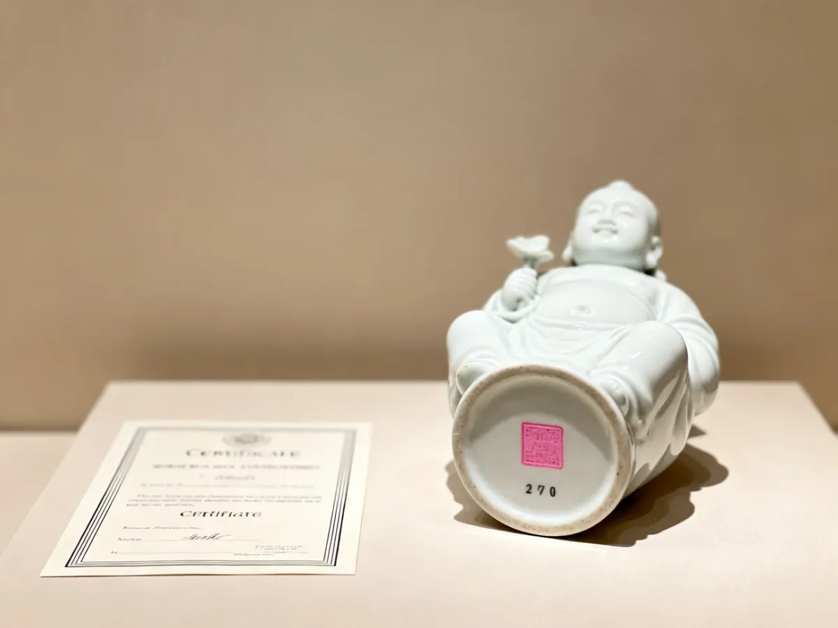 Porcelanowa figurka z różową pieczęcią i certyfikatem autentyczności